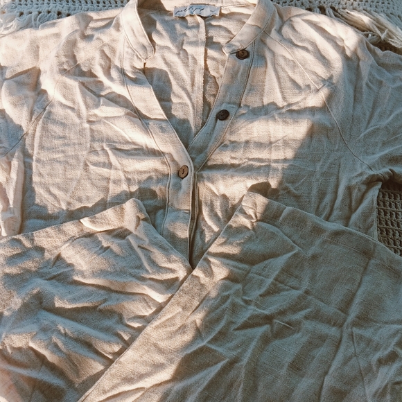 ↠ Petal & Pup Boho Minimalist Oat Chai Cream Archie Button Front Linen Jumpsuit - Picture 5 of 13